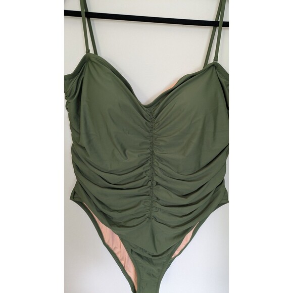 J.Crew Ruched Classic Sweetheart Neckline Olive Green Resort One Piece SZ 22 - Picture 2 of 9
